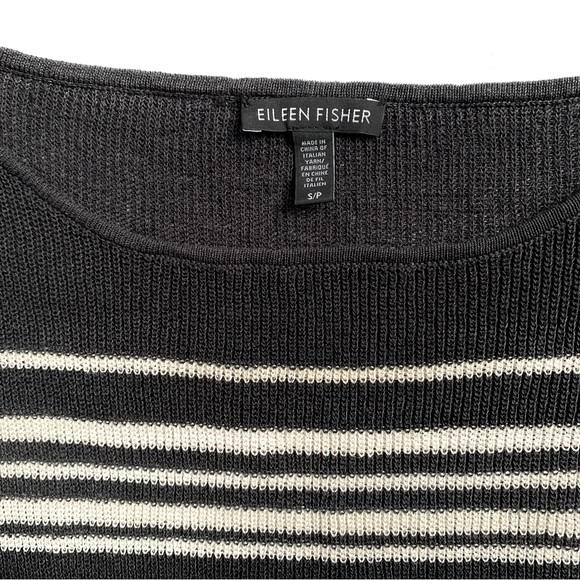 Eileen Fisher Organic Linen Knit Boxy Short Sleeve Poncho Striped Top Graphite/… - Picture 9 of 10
